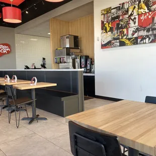 a table and chairs in a restaurant