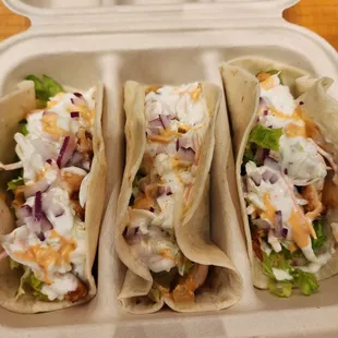 Korean Tacos with Chicken: OMG.. my FAVORITE and a must-have, esp if you like Asian fusion food.