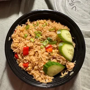 Fried Rice w/Spicy Chicken. (Chicken Portion was hard to find)