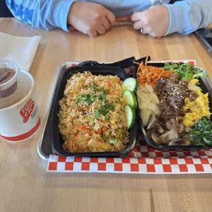 Kimchi fried rice (left) and Bibimbap Bulgiogi (right)