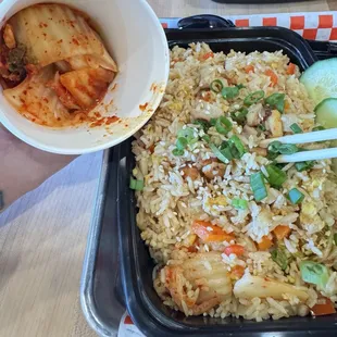 Fresh kimchi and kimchi fried rice