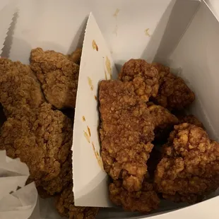 Half and Half Boneless Wings (1/2 Plain &amp; 1/2 Spicy) These boneless wings were soooo dry, old and more breading than chicken.