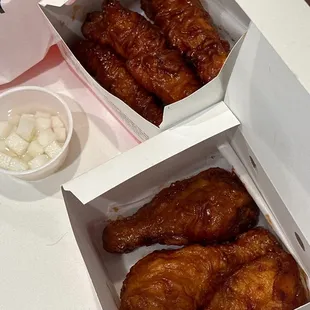 Pickled radish, spicy drumsticks, spicy strips