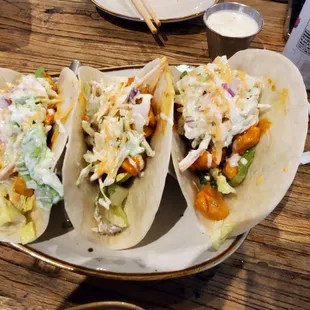 Korean tacos with spicy chicken