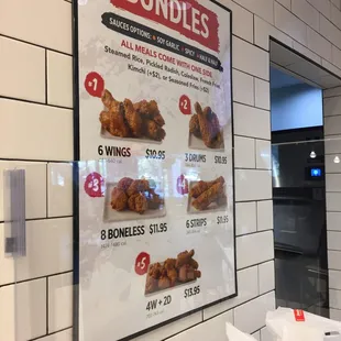 a menu for bundles on a wall