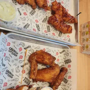 Chicken wings, tenders, Japanese mayo and wasabi mayo(not getting that one again)