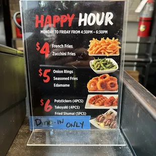 Happy hour menu as of 11/1/23