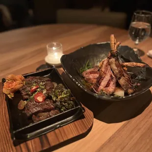 two plates of food on a table