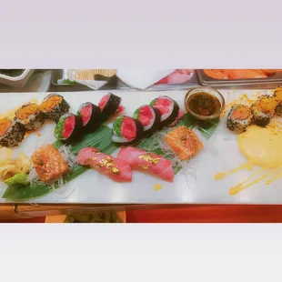 Spicy Tuna Roll, Blue Fin Toro Tuna Roll, Blue Fin Tuna Belly, Seared Salmon Belly