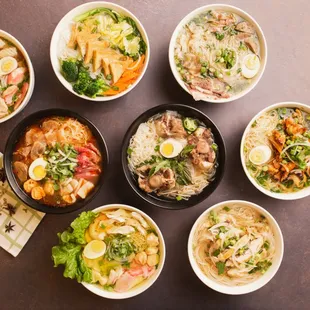 An assortment of the pho and noodle dishes offered at Bone &amp; Broth
