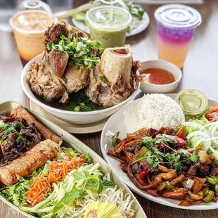 Vermicelli Boat Special, Bone and Broth and Filet Mignon House Fries and Rice