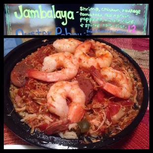 shrimp, sausage, and pepperoni