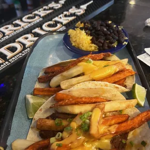 tacoma taco, brisket, fries, beer cheese