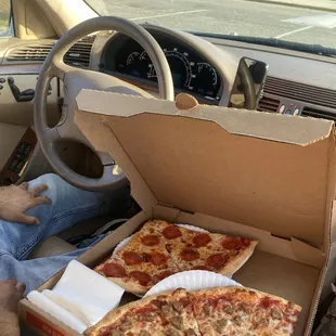 Pepperoni pizza and sausage pizza