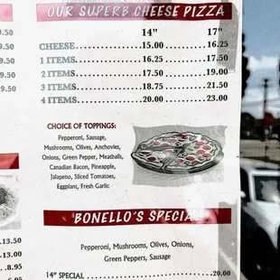 Bonello&apos;s menu! 14&quot; should be enough for 2 people