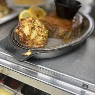 Jumbo Lump crab cake and prime rib