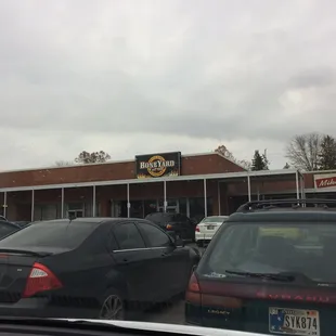 cars parked in front of the restaurant