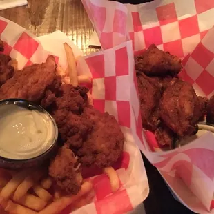 Chicken tenders basket and lemon pepper wings. There&apos;s apparently a theme going.