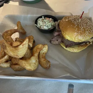 Austin Texas Bbq sandwich and fries
