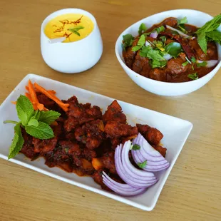 Chilli Chicken, Hyderabadi Chicken Masala and Mango Lassi