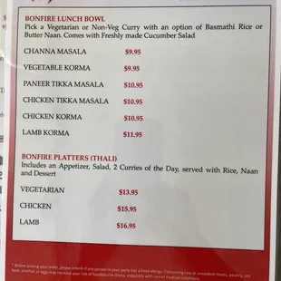 Lunch menu