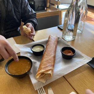 Plain Dosa with three sauces