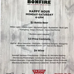 Happy Hour Monday-Saturday 4-6pm!