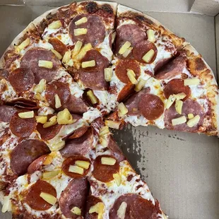 Salami, pineapple and pepperoni yemmi