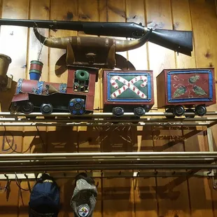 a display of a gun and other items