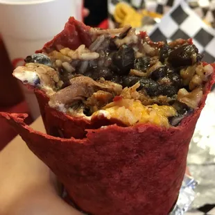 Our regular burrito on a Tomato Basil wrap