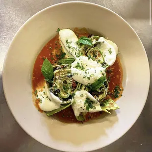 Chefs Pasta Special-Mushroom Involtini, house made basil pasta with mushroom duxelles