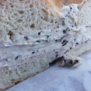 gluten free bagel with a chocolate chip cream cheese