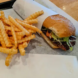 Persian burger with fries. The Bongo Burger staple!