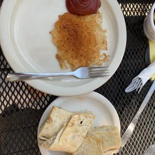 Breakfast burrito and side of hashbrowns