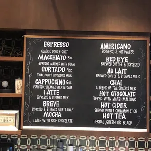 a menu on a blackboard