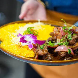 Risotto ala huancaina con lomo saltado