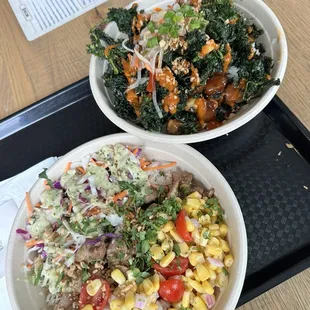 Tofu street style bowl and Adobo chicken market style bowl