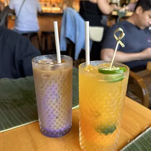 Ube cold brew and a mango jalapeño cocktail (can't remember the name)