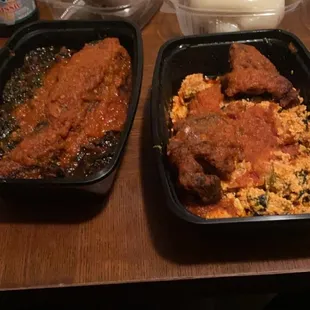 Fufu, efo with fish and egusi with beef. I had extra sauce