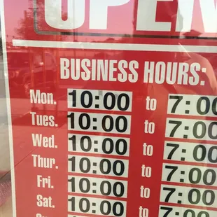 Hours. They close at 6pm on Sunday