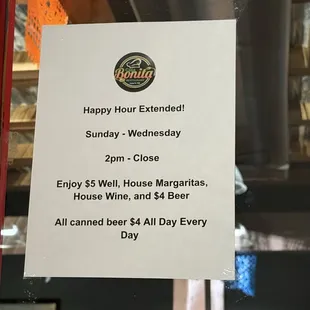 Limited time happy hour, taken 11/12/24. Happy hour usually is only 2-6 as posted on a banner outside