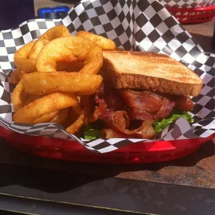 The BLT but with onion rings instead of the chips it said it came with.