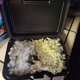 Onions, cabbage, chile