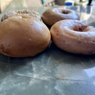 Look how tall the plain bagel is compared to the blueberry, cranberry, and everything bagel.