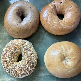 Top blueberry and cranberry bagel. Bottom - everything and plain bagel. These bagels are bigger than any bagels I've eaten in the area.