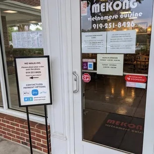 Outside. Front door. As of 6/10/2021, Mekong is not open for dine-in due to the COVID-19 pandemic.