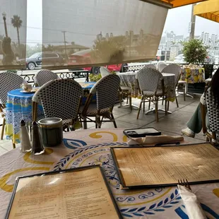 Outdoor seating area and menu