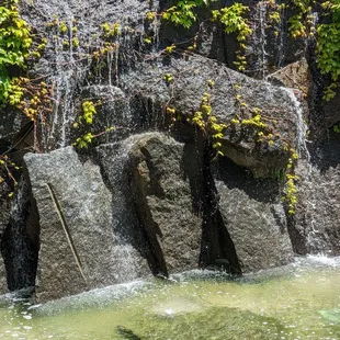 a waterfall in a garden