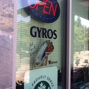 a sign in the window