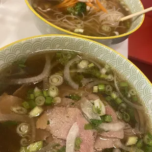 Beef &amp; Brisket pho- meat is very tender, onions are fresh and the broth is definitely something to write home about!